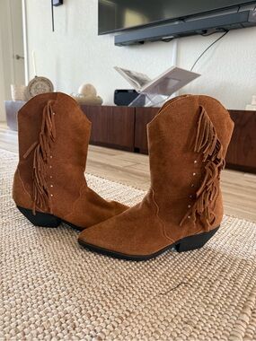 Vintage Arizona Jean Co Suede Fringe Cowboy Boots - Size 9M